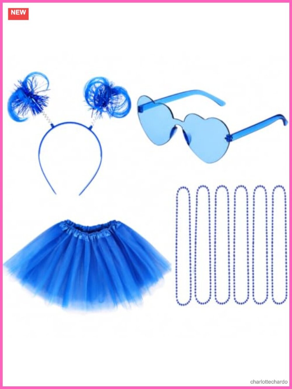 Pom Pom Headband Heart Sunglasses Layered Tulle Tutu Bead Necklace Set